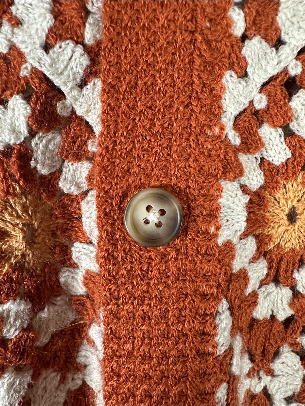Art of Rhetoric Vintage-Inspired Orange Crochet Button-Up Cardigan Men’s M - Picture 7 of 14